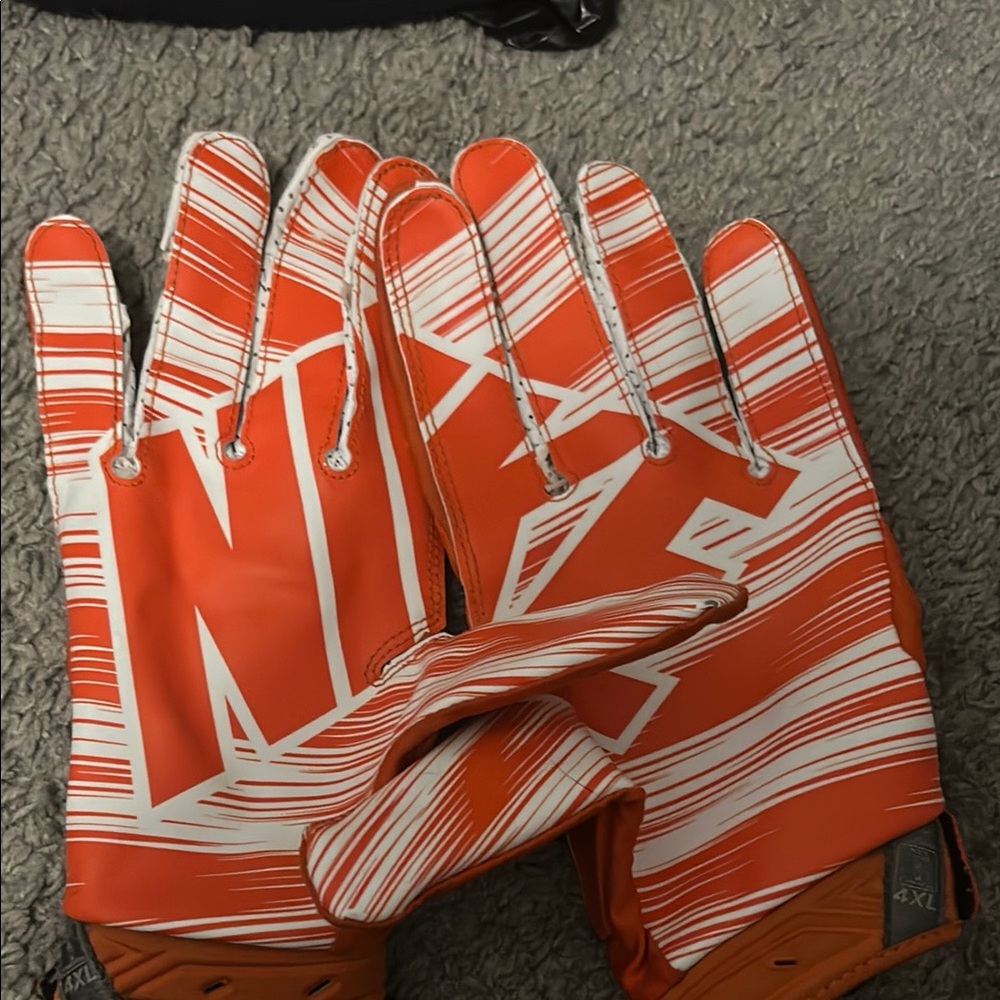 Nike Orange and White Football Gloves